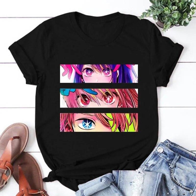 Hot Anime Eyes T-shirts for Women Summer Casual Round Neck Short Sleeve Streetwear Fashion Anime Harajuku Tees
