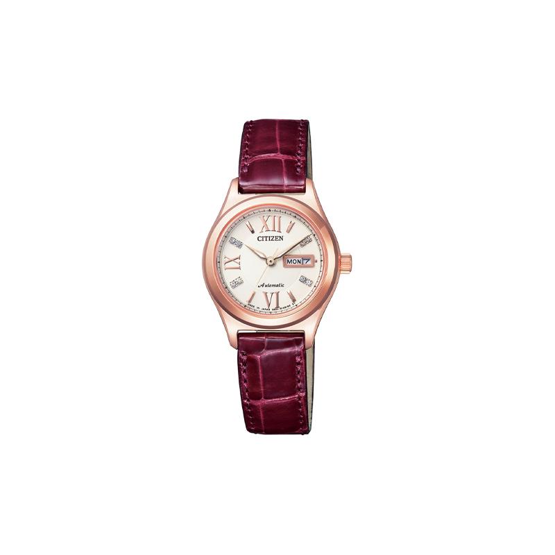 

CITIZEN 100 meters waterproof Automatic leather strap 27mm women s watch white dial PD7162-04A синій