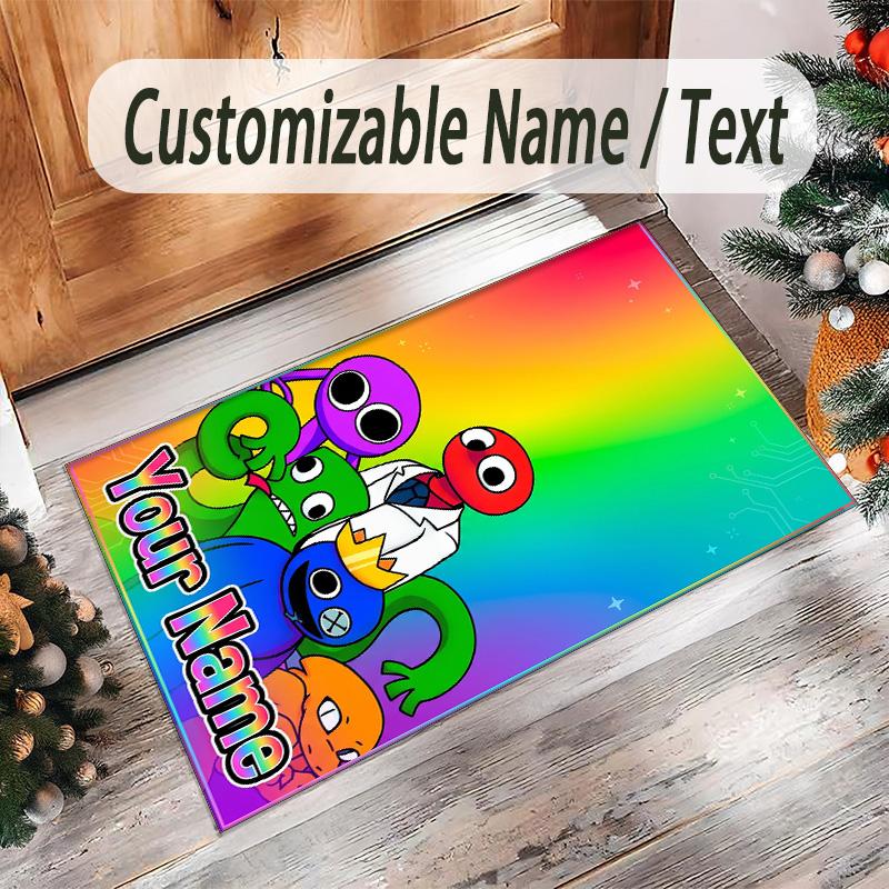 Personalized Crystal Velvet Carpet Custom Name Text,Rainbow Friends Anti Slip Area Rug For Home Decoration