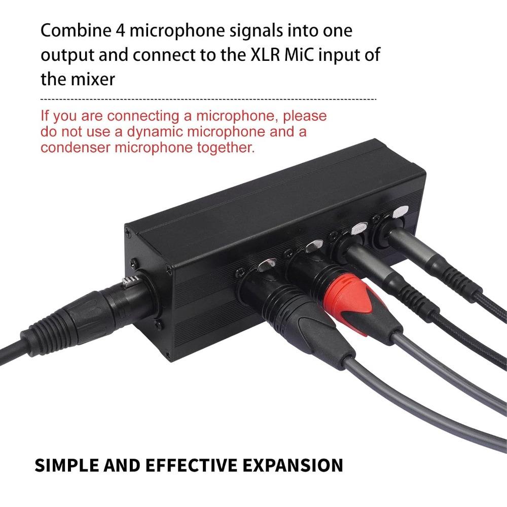 4 Female XLR / 1/4" TRS Inputs into 1 XLR Male Output XLR Splitter  for Microphones