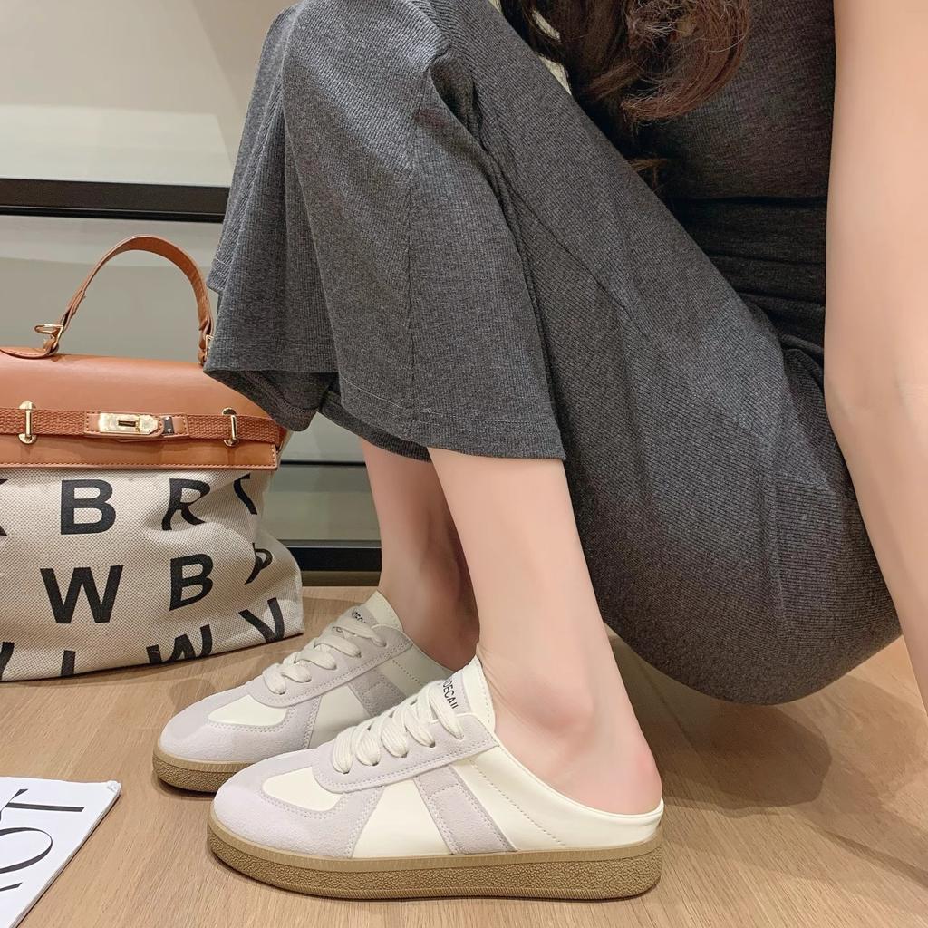 Lightweight Platform German Training Shoes 2025 Spring and Summer New Versatile Lace-up Board Shoes Little White Shoes Lazy Half Tray