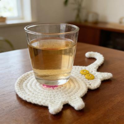 Sottobicchiere intrecciato a forma di gatto Yousheng Sottobicchiere da caffè all'uncinetto a forma di gatto per arredamento casa ufficio Protezione tavolo Regali divertenti per donne mamma amiche colleghi