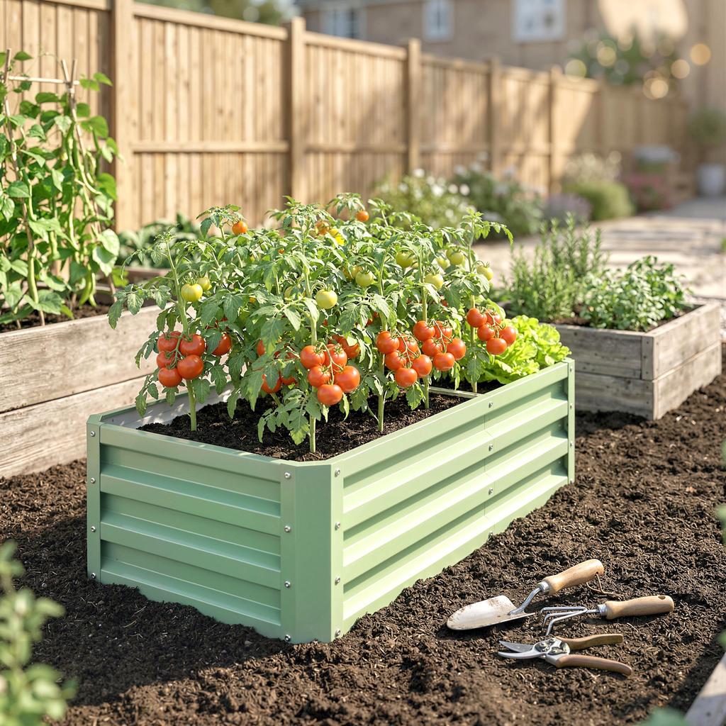 Raised Beds for Garden, Galvanised Outdoor Planters, for Herbs and Vegetables, Use for Patio, Garden, Balcony