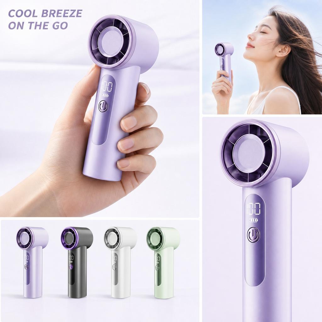 USB Rechargeable Handheld Fan, 100 Settings Digital Display, Portable Fan for Desk and Outdoor Travel