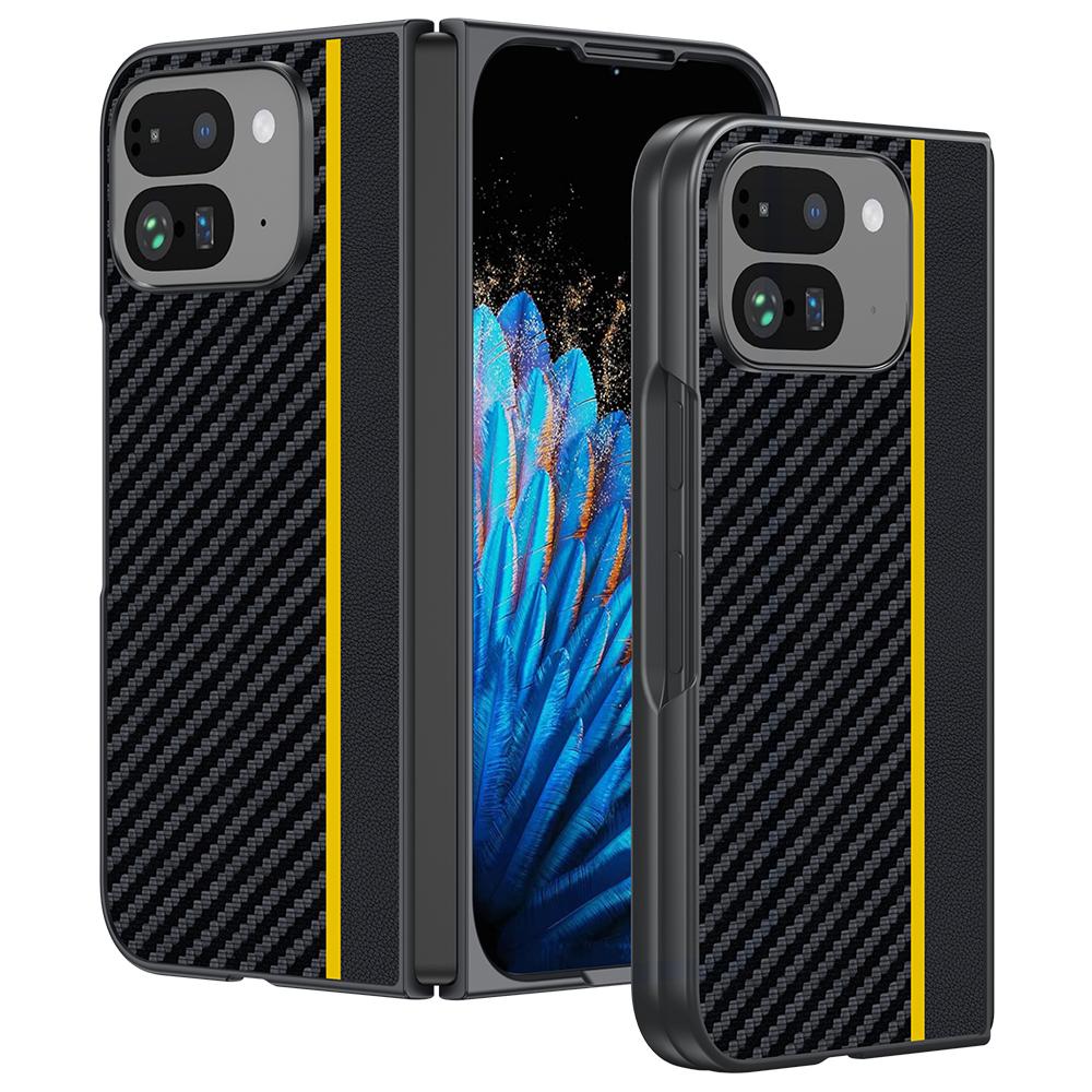 

For Google Pixel 9 Pro Fold 5G Case Carbon Fiber Texture Leather+PC Anti-Drop Folding Phone Cover D