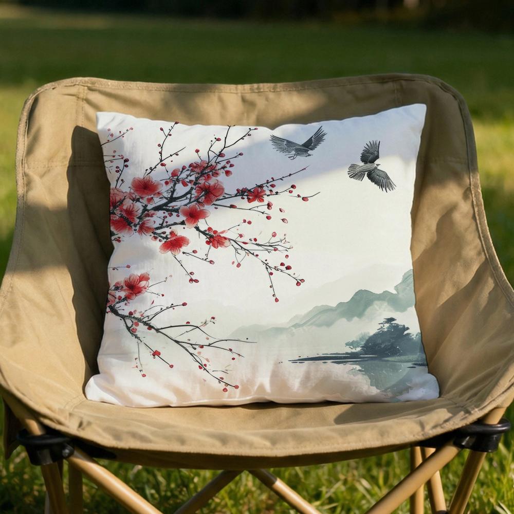 Classical Ink Landscape Cushion Cover Soft Reversible Durable Pillow Cover MultiScene Use for Home Car Daily Comfort