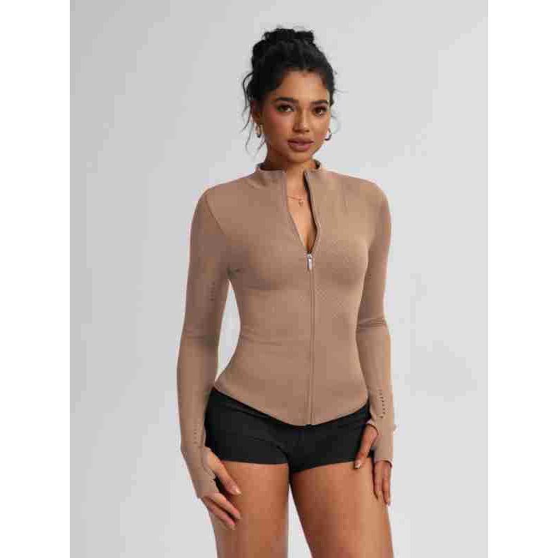 Womens Long Sleeve Zip-Up Knit Jacket Yoga Pilates Running Fitness Winter