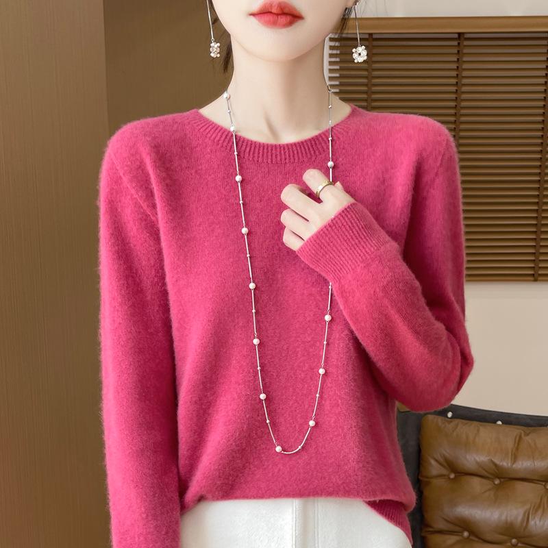 2024 Damen Herbst/Winter 100% Reine Wolle Rundhals Strickpullover