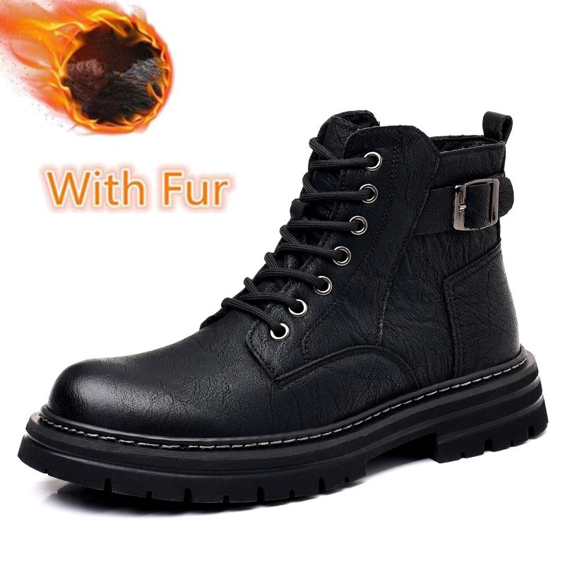 Fashion Men's Genuine Leather Boots High Quality High-top Man Walking Shoes Plus Velvet To Keep Warm Motorcycle Boots Non-slip Men Botas