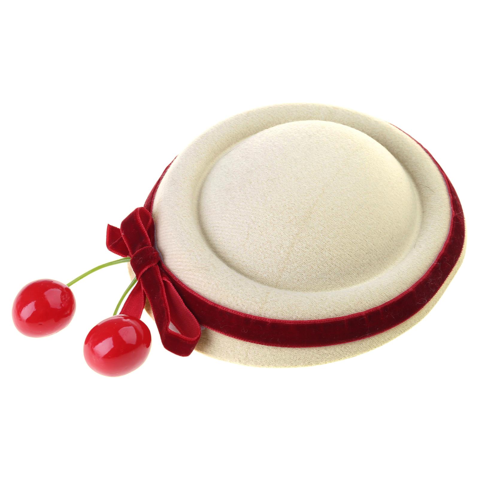

Cherry Pendant Velvet Bowknot Hat Hair Clip Small Hat Barrette For Women And Teens Girl Evening Party Headwear All Age белый