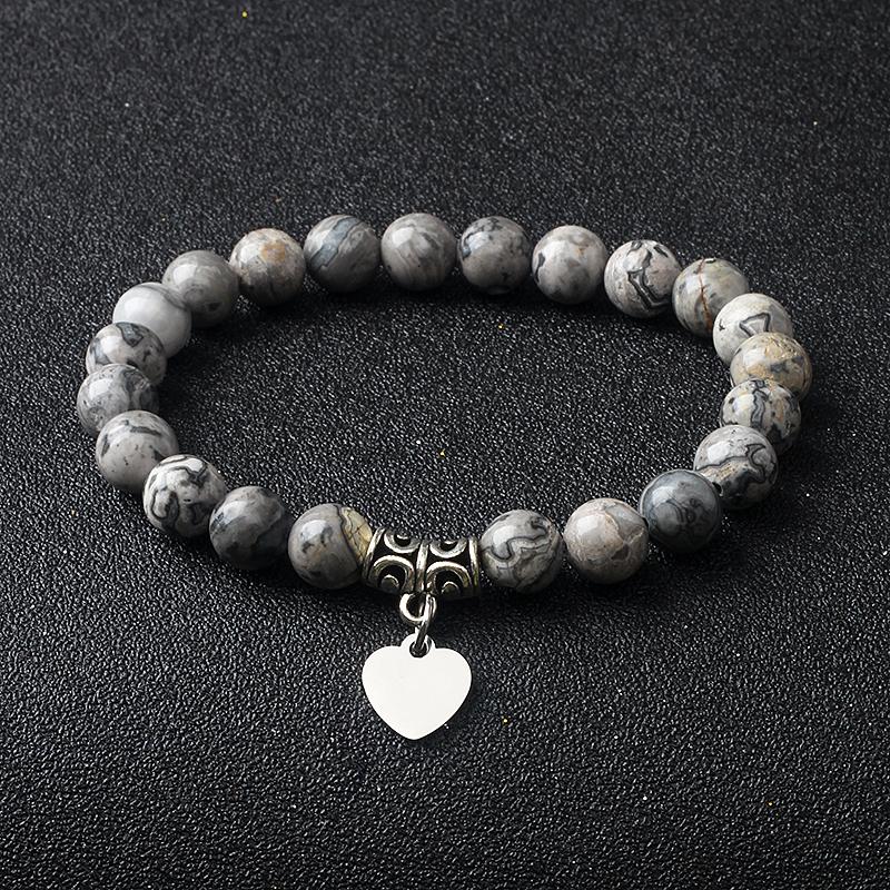 Original Amethyst Heart Charm Bracelets Women 316L Stainless Steel Pendant Bracelets Nature Stone Beaded Couple Jewelry Pulsera