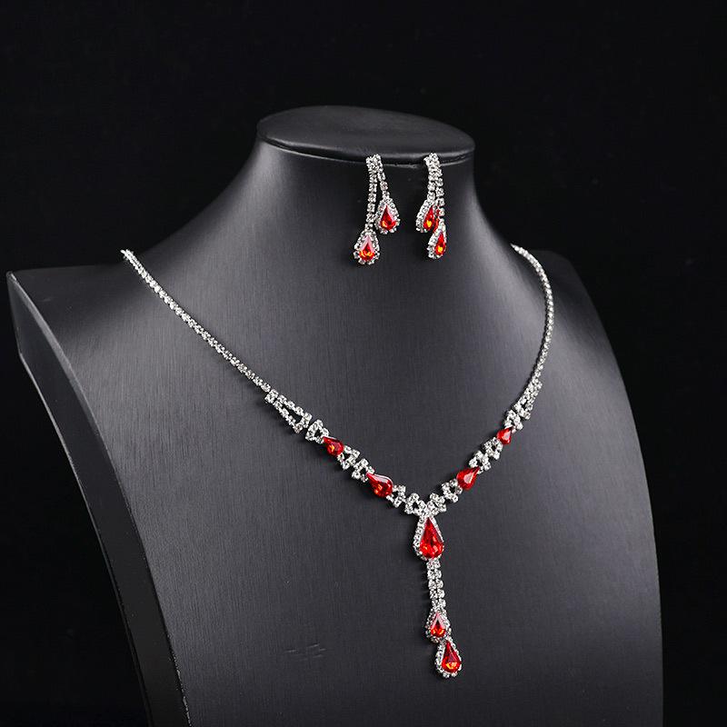 Jewelry Set European and American Temperament Purple Crystal Bridal Dress Set Versatile Necklace Earrings Rhinestones