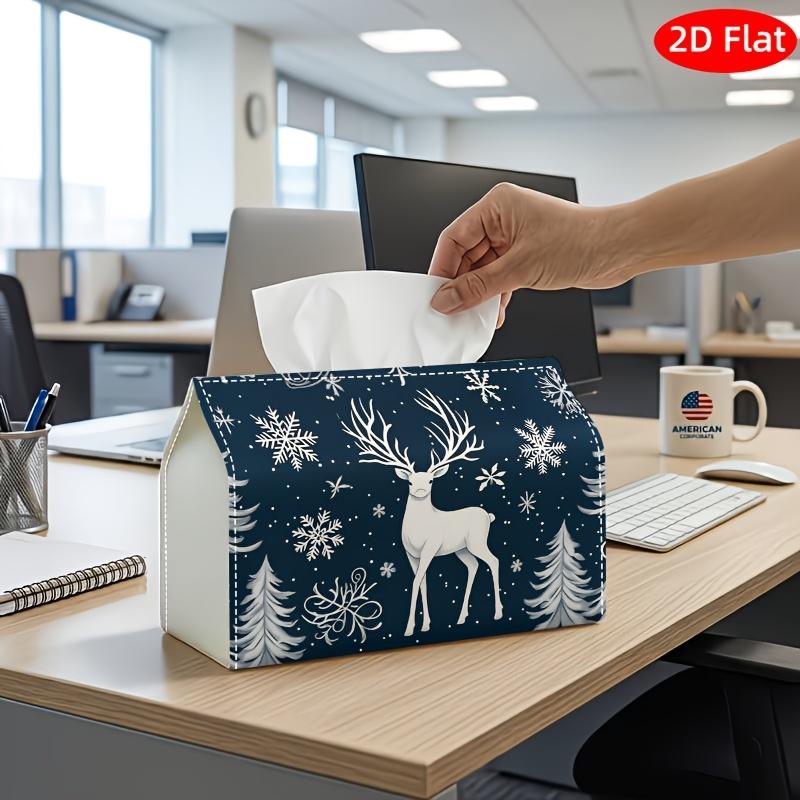1pc 2D Flat Tissue Box | Winter Deer Snowflake Print, Durable Polyester Fabric, Space Saving, Sturdy Storage For Home Office Car, Holiday Decoration S