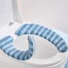 1 Pair Toilet Mat Striped Pattern Thickened Design Plush Warm Toilet Seat Protector Easy Installation Bathroom Mat