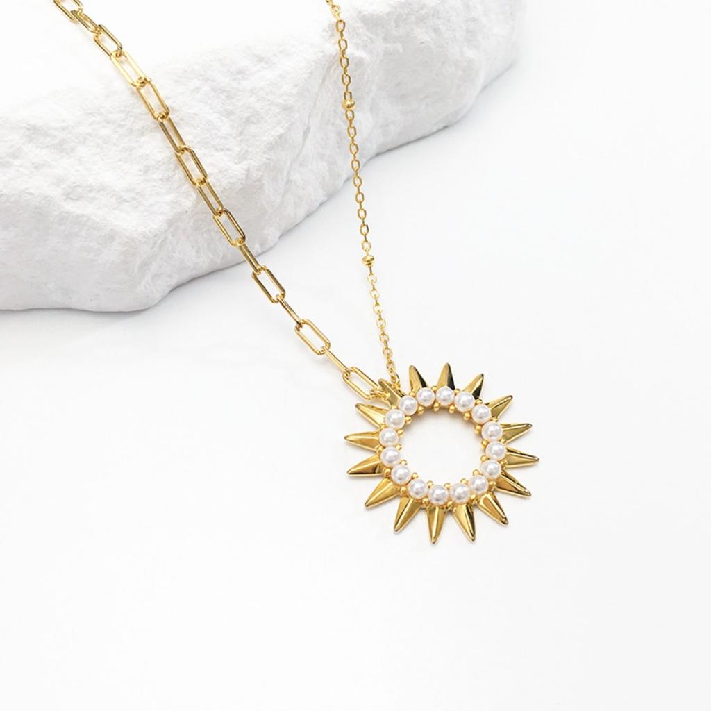 Sun Sunflower 925 Sterling Silver Pearl Necklace Female Personality ins Style Simple Temperament Jewelry Silver