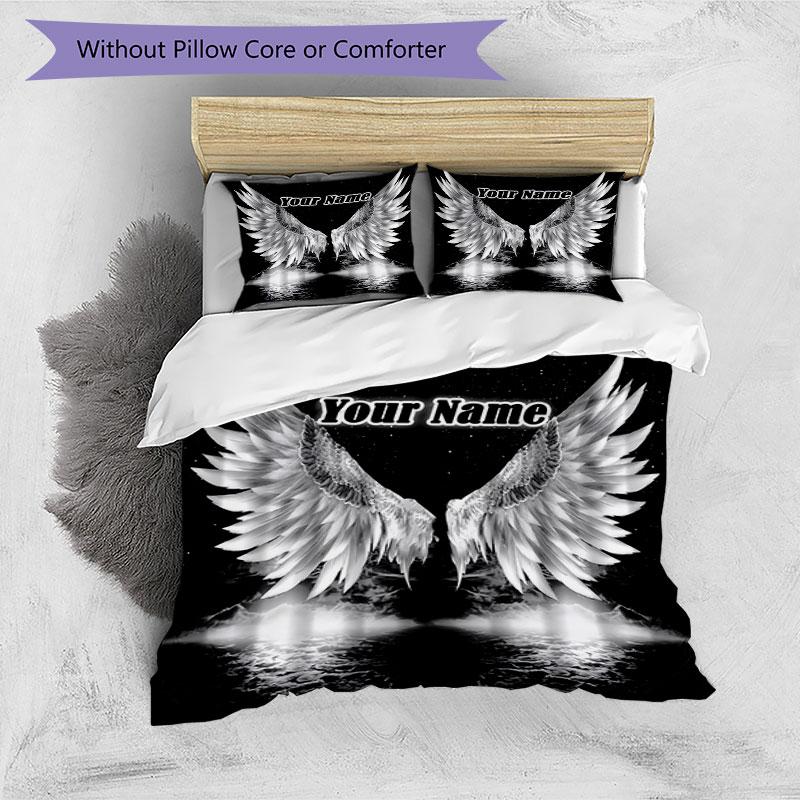 3PC Custom Name Angel Wings Bedding Set Duvet Cover Closure Includes 1 Duvet Cover & 2 Pillowcases for Bedroom