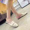 Fashion 2024 Summer Shoes Flat Slides Woman Solid Leather Mules Cover Toe Babouche Flip Flops Ladies Belt Buckle Slippers Female Sandals