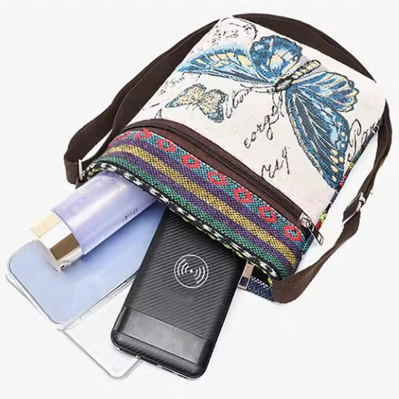 Retro Ethnic Style Shoulder Bag Canvas Embroidered Phone Crossbody Messenger Bag Travel Outdoor Casual Simple All-Mastch Women Small Bag