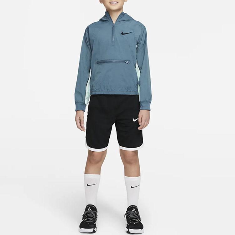 Nike Color Block Logo Print Half Zip Pullover Hoodie Jacket Kids Jackets Blue DM8178-058