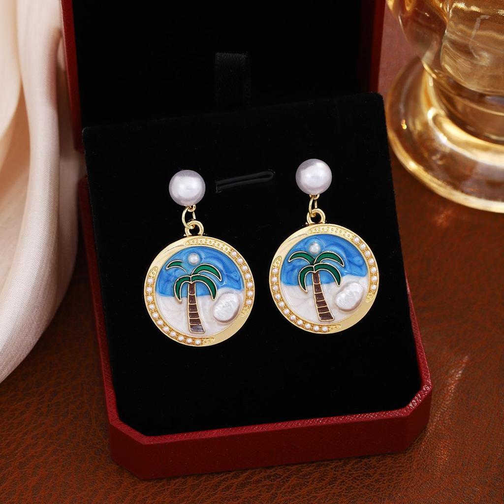 French Vintage Pearl & Conch Drop Earrings