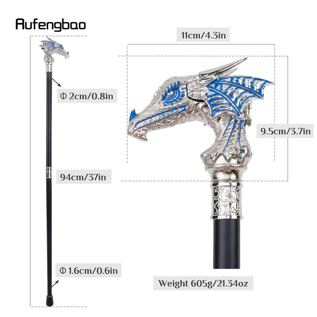 Golden Blue Luxury Dragon Head Walking Cane Fashion Decorative Walking Stick Gentleman Elegant Cosplay Cane Knob Crosier 94cm