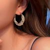 Elegant Shiny Mesh Design Rhinestones Hoop Earrings Vintage Gold Color Hollow Mobius Twisted Round Earrings Women's Jewelry