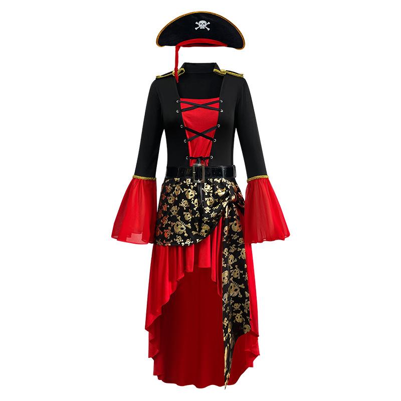 Costume Sexy da Pirata Caraibico Capitano Medievale Vintage per Donna Halloween Cosplay Tuta Donna Gothic Gioco di Ruolo Travestimento