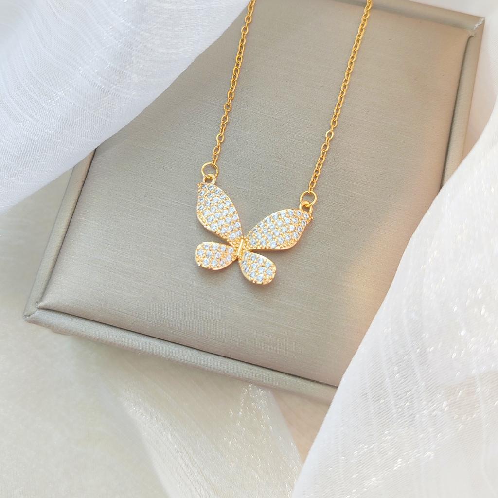 Full Diamond Butterfly Necklace Women'S Premium Light Luxury Fresh Zircon Pendant Clavicle Chain Jewelry