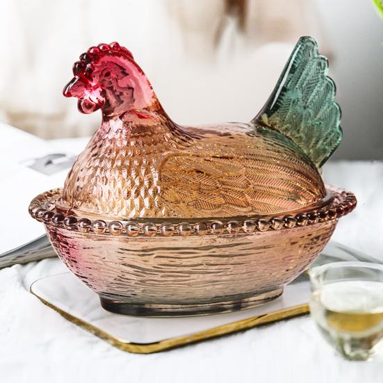 Glas Henne auf Nest Süßigkeitenschale mit Deckel Große Fußschale für Süßigkeiten Kekse Nüsse Desserts Vintage Rustikal Bonbonglas für Zuhause Küche Büro