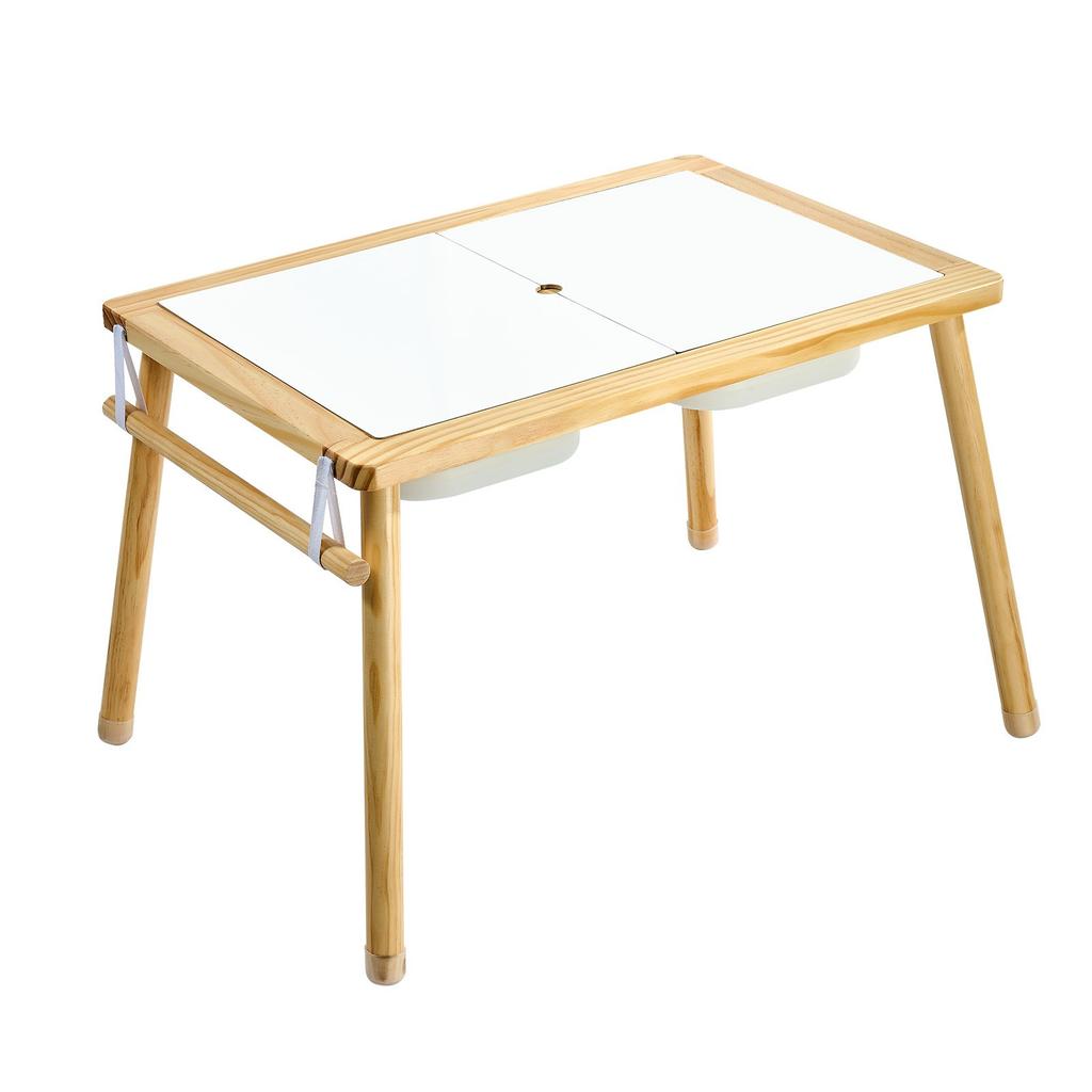 VEVOR Sensory Table for Toddlers, Wooden Kids Activity Table with 2 Stools, Double-Sided Board, Storage Bins, and Non-Slip Feet