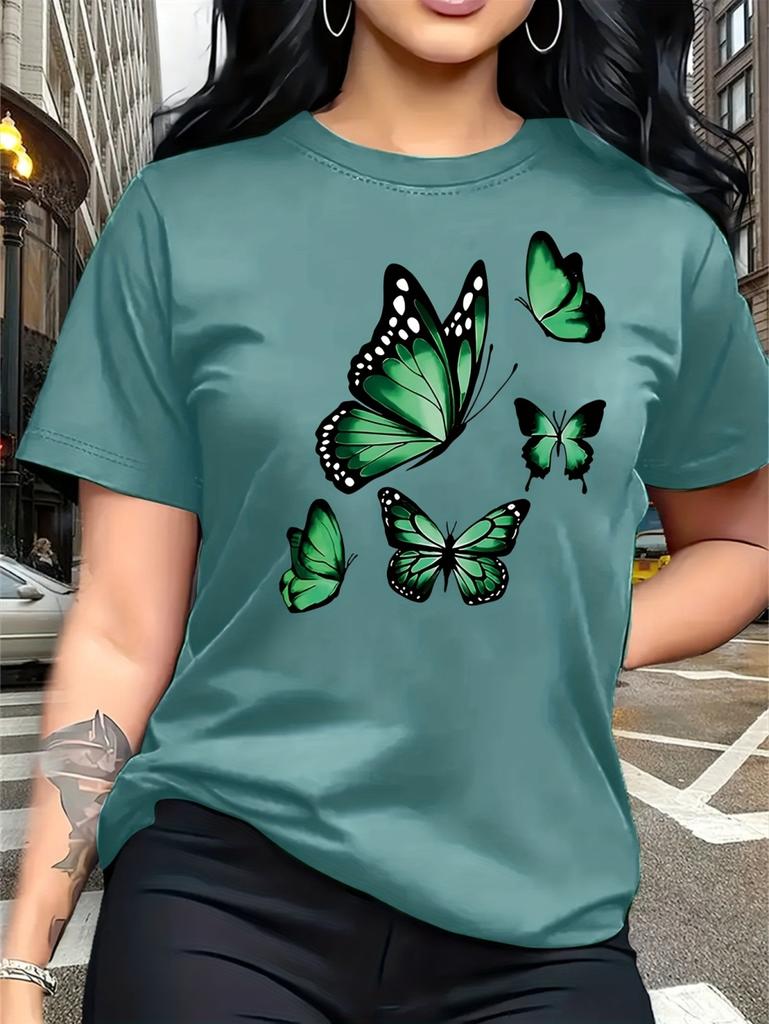 New Butterfly Print T-Shirt Women Printed European Style Short Sleeve Round Neck Tops Oversized T Shirt Summer Women Clothing