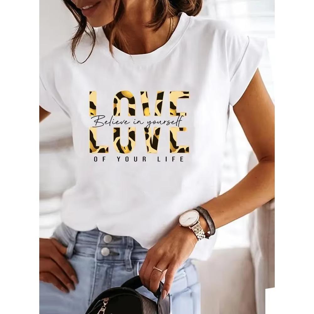 Love Style Trend Cute 90s Harajuku Women Print Ladies T-shirt Casual Basics O-collar Black Shirt Short Sleeve Ladies T-shirts