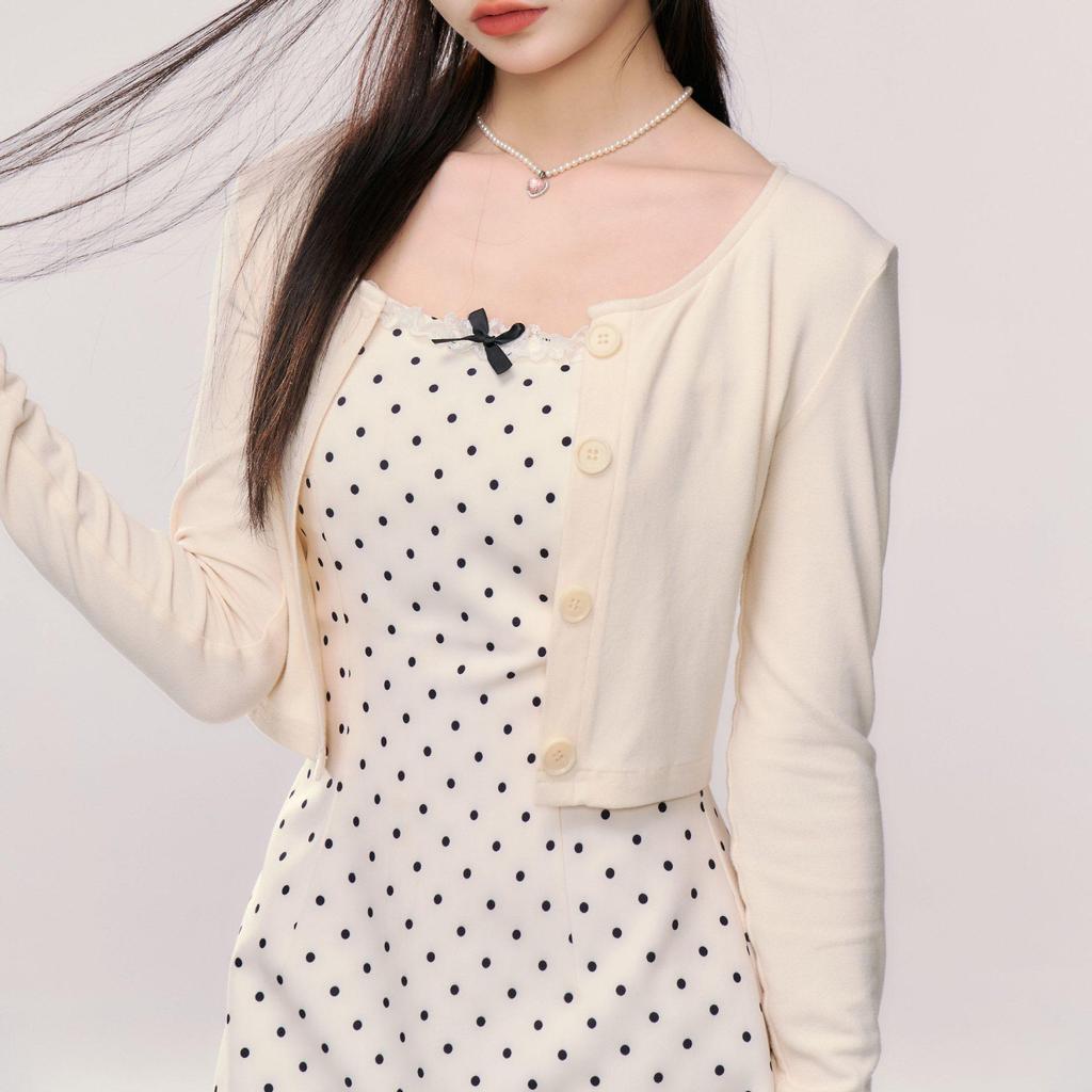 Women's Petite Polka Dot Maxi Dress & Cardigan Set
