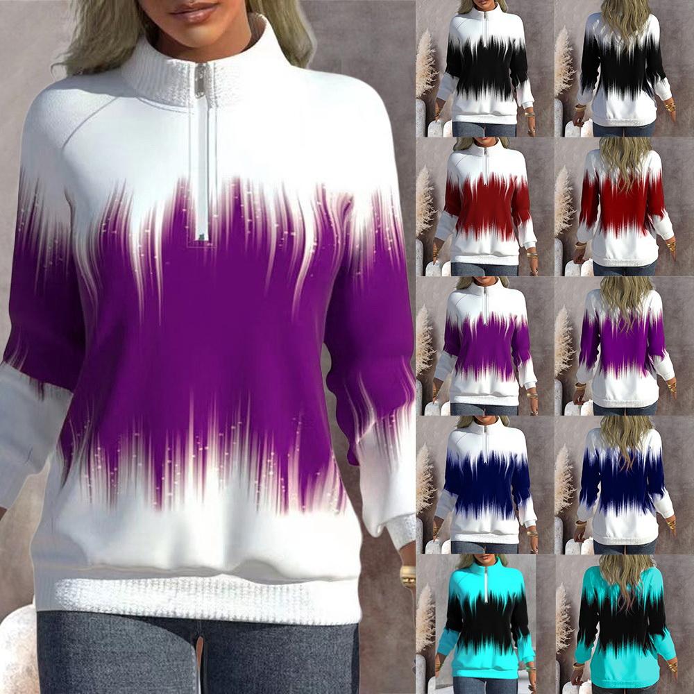 

Женская толстовка на молнии с принтом, женские повседневные пуловеры с длинным рукавом и высоким воротом