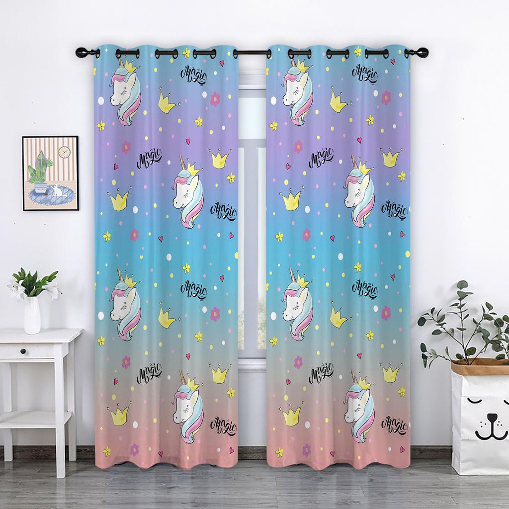 Little Rainbow Unicorn Cute Cartoon Series High Density Blackout Curtains Digital Printing Curtains
