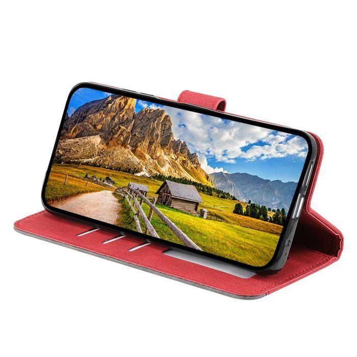 Étui portefeuille - Samsung Galaxy A37 (5G) - Cuir synthétique rouge - 3 fentes cartes - Support intégré