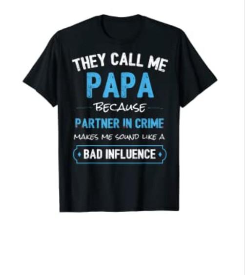 Funny Grandpa Gifts Shirts, Papa Partner In Crime Shirt T-Shirt L