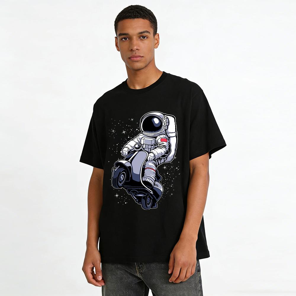 Trendy Astronaut Riding Scooter Print Unisex Casual T-Shirt Pure cotton T-shirt