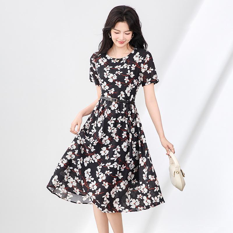 

Nanyou Tencel Linen Tie Waist Mid-Length Summer Dress - Elegant Women s Short Sleeve for Vacation XL чёрный