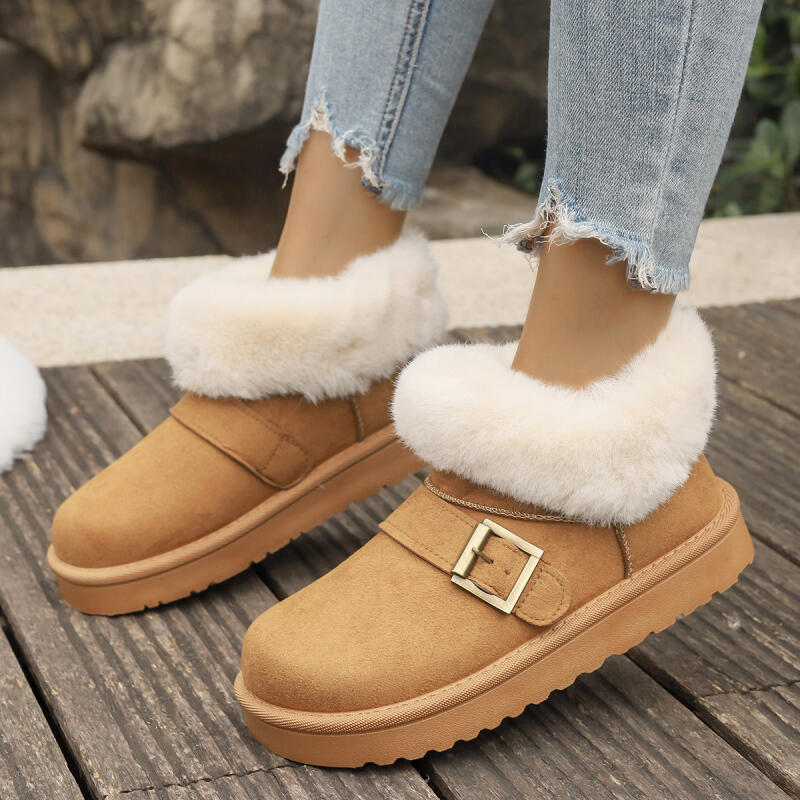 Fashion Metal Belt Buckle Fashion Snow Boots Women 2025 Winter Luxury Faux Fur Ankle Boots Warm Short Plush Non Slip Brand Shoes Woman