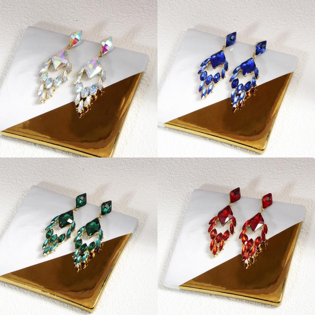 Geometric Crystal Drop Earrings For Women With Electroplated Finish And Party Wear