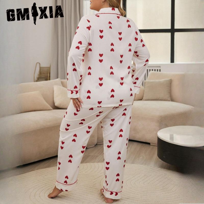 GMXIA Pajamas Women's Cardigan Long-sleeved Trousers Homewear Plus Size Two-piece Set