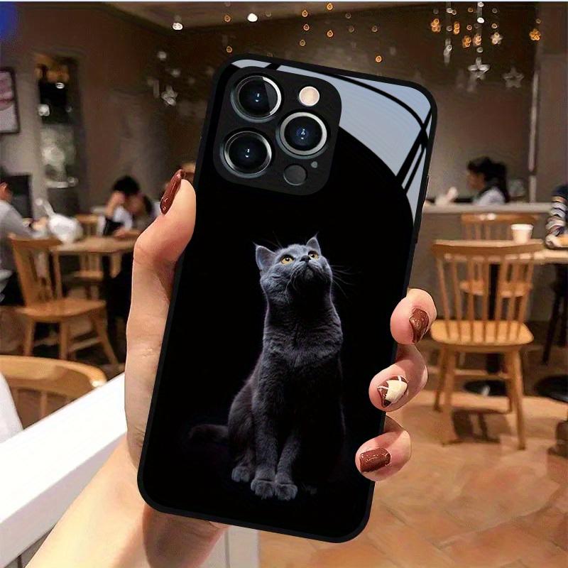 Gray Cat Gazing Pattern Tempered Glass Business Design for iPhone 17 16 16ProMax 15 14 13 12ProMax 11 11Pro Anti-drop protection