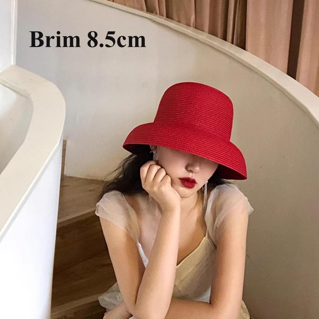 Summer Elegant Dome Straw Hats Women Girl 13cm/8.5cm 2 Sizes Solid Color Beach Sun Hat Foldable Portable Travel Holiday Panama