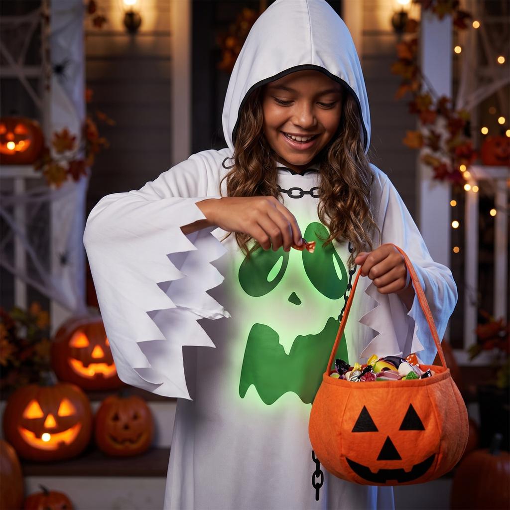 Children's Halloween Costume Set - in the Dark Cloak with Pumpkin Bag