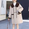Versatile Color-Block Doll Collar Wool Coat: Korean Style, Mid-Length, Age-Reducing, Petite Loose Fit for Women (Autumn/Winter)