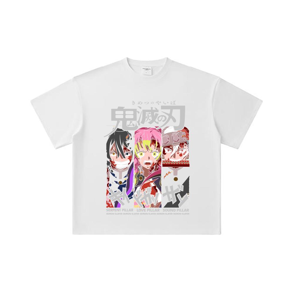 260 GSM Double Yarn 32 Count 100% Cotton Demon Slayer V59 Pillars Print Unisex Heavy Cotton T Shirt