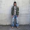 Unisex Camo Hooded Zip-Up Sweater Oversized Streetwear Knit Pullover Winter