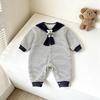 Navy Collar Newborn Unisex Baby Romper Fall Cute Soft Outfit