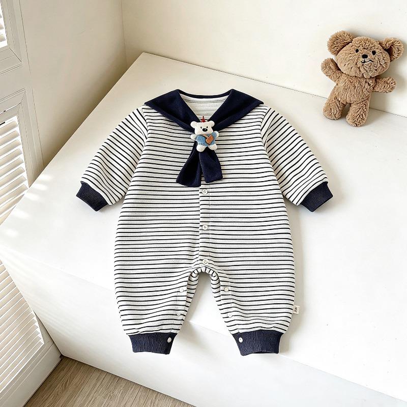 Navy Collar Newborn Unisex Baby Romper Fall Cute Soft Outfit